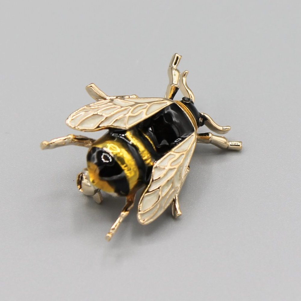 Bee pin brooch jewelry insect animal black gold tone fashion cute adorable - Picture 3 of 6